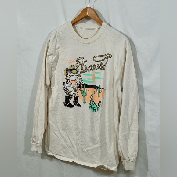 Cowboy Cat Graphic T-Shirt Visit El Paso Rope Desert Scene Western Size L - Picture 3 of 4